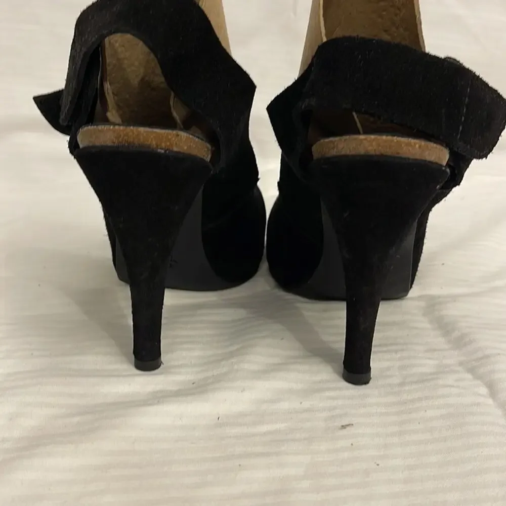 Pedro Garcia Black Suede mid-Heel Sandals Size 37.5 USA 7.5